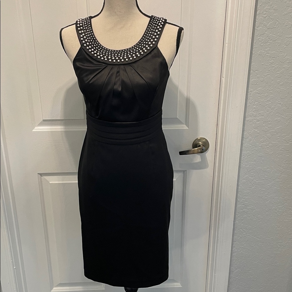 White House Black Market Black Sleeveless Midi Dress with Jeweled Neckline